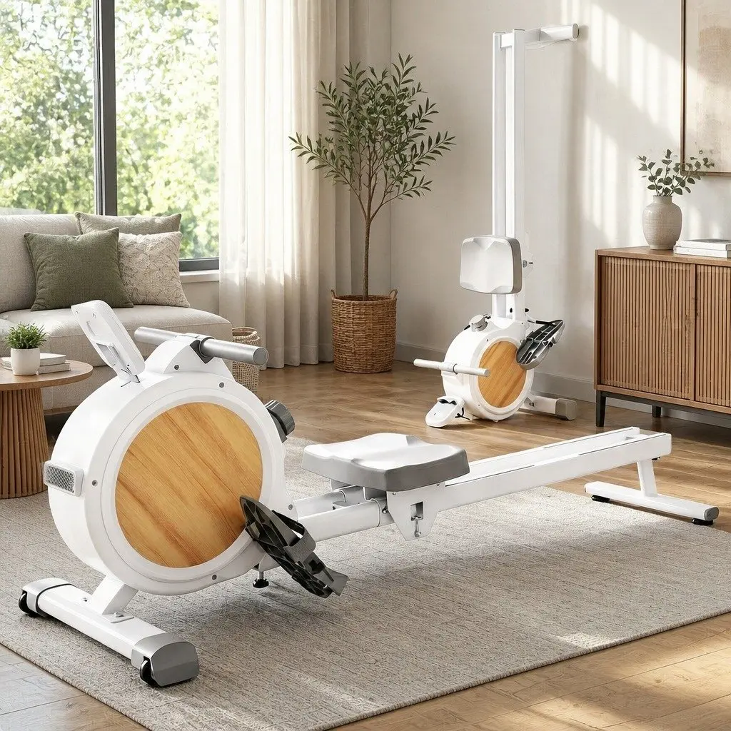 Magnetic Rowing Machine White Compact 16 Resistance Levels Bluetooth Connectivity