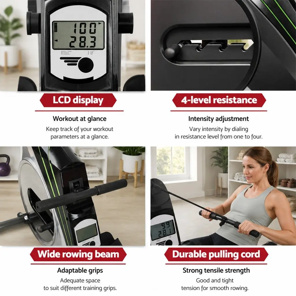Rowing Machine Silver Foldable Elastic Rope Resistance System