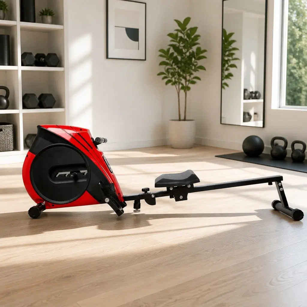Rowing Machine Black Adjustable Resistance Home Cardio Fitness Equipment