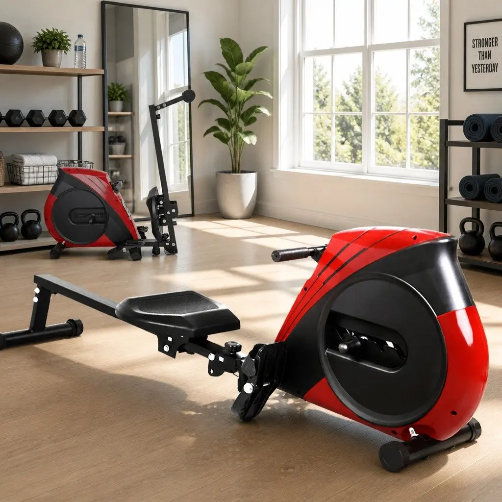 Rowing Machine Black Adjustable Resistance Home Cardio Fitness Equipment