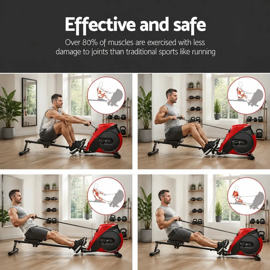 Rowing Machine Black Adjustable Resistance Home Cardio Fitness Equipment