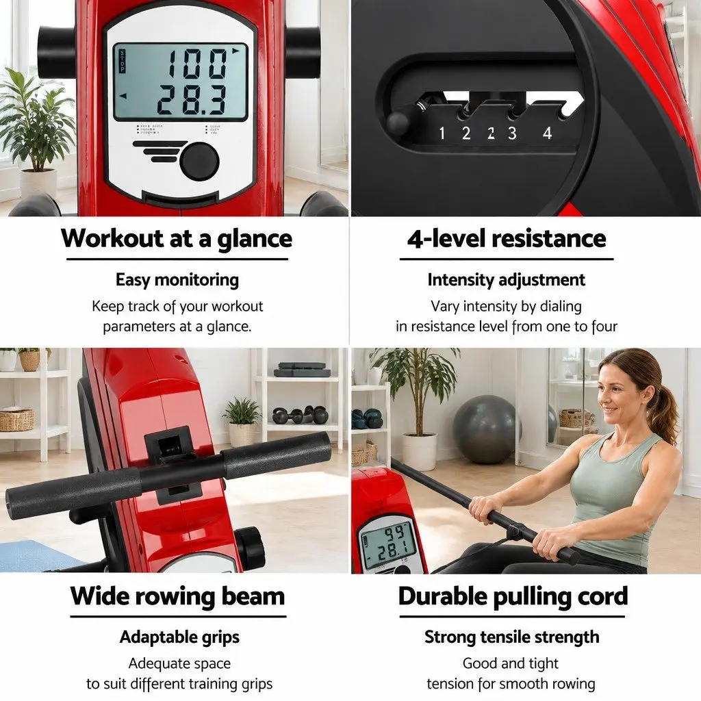 Rowing Machine Black Adjustable Resistance Home Cardio Fitness Equipment