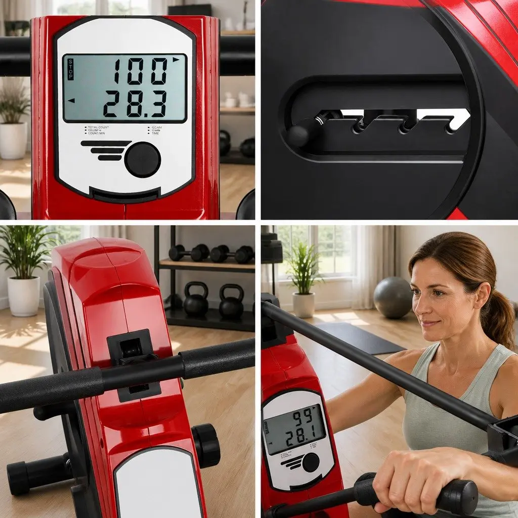 Rowing Machine Black Adjustable Resistance Home Cardio Fitness Equipment