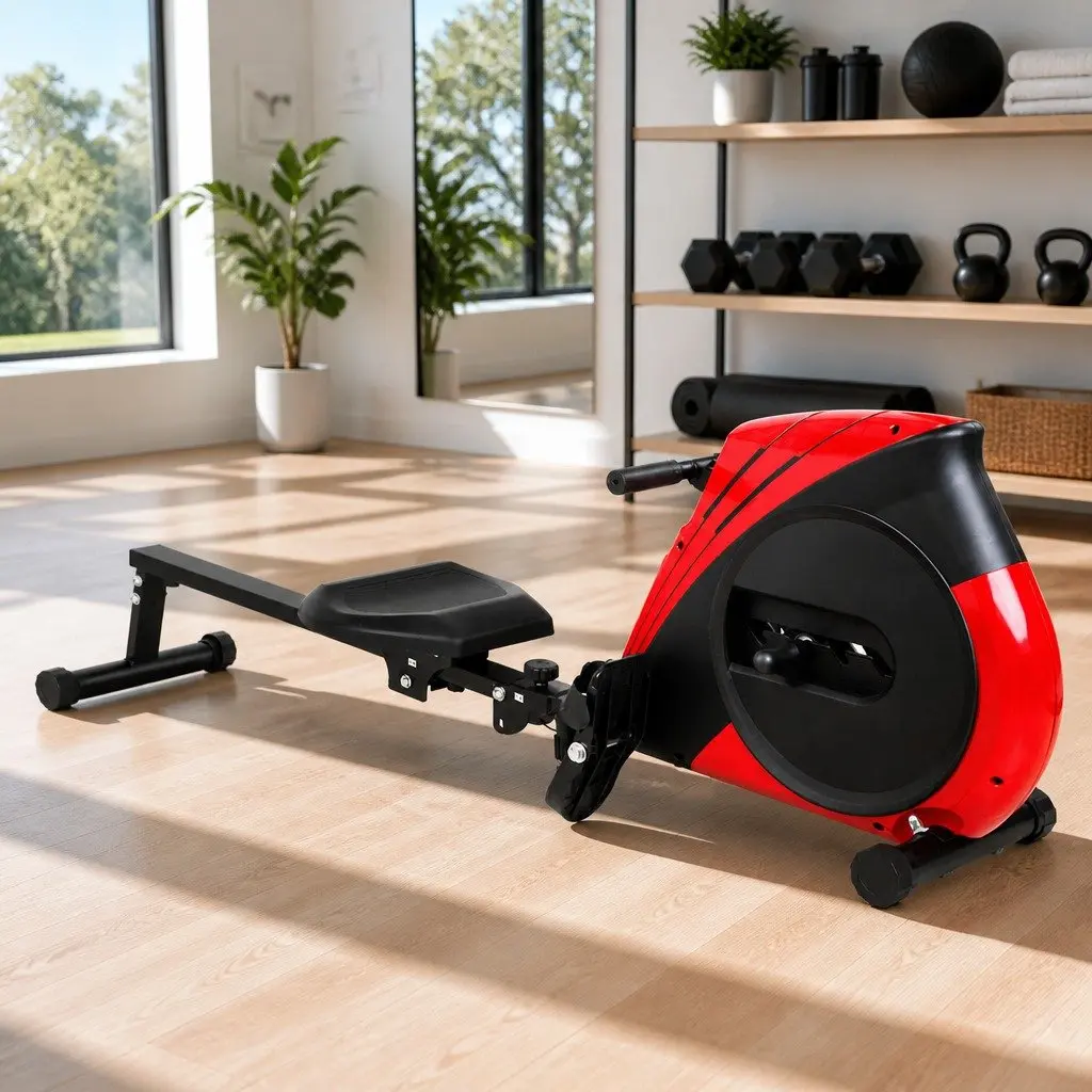Rowing Machine Black Adjustable Resistance Home Cardio Fitness Equipment