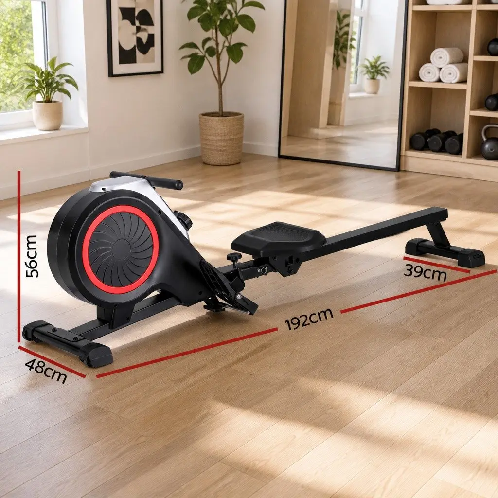 Rowing Machine Black Foldable Magnetic 16 Resistance Levels Home Cardio Workout