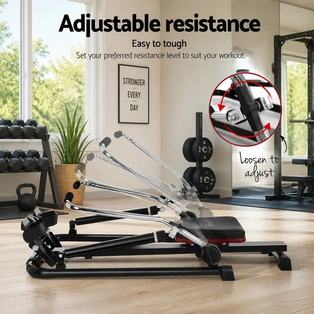Rowing Machine Black 12 Levels Hydraulic Resistance Home Gym Cardio Fitness Exercise