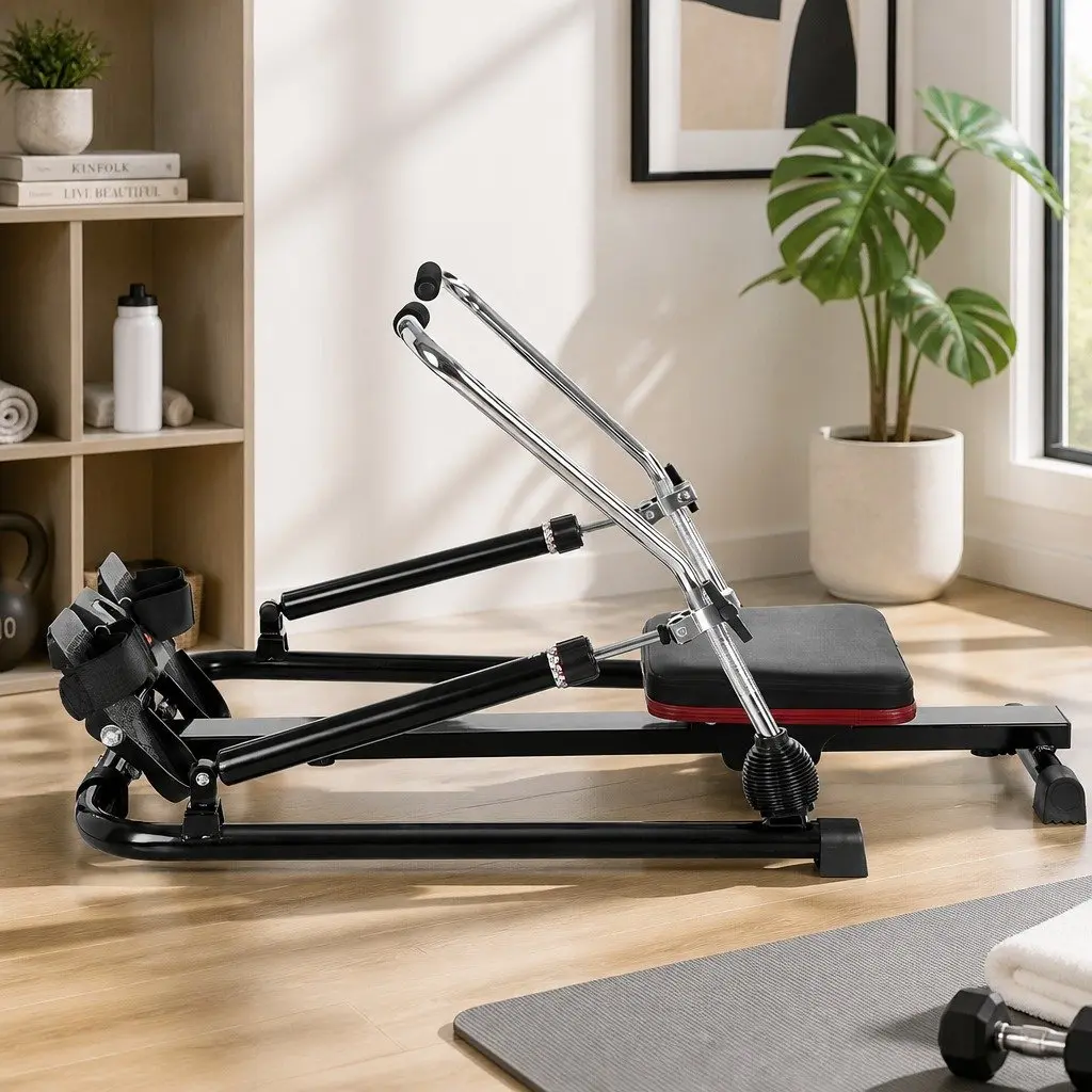 Rowing Machine Black Adjustable Resistance Full Body Fitness Exercise for Home Cardio
