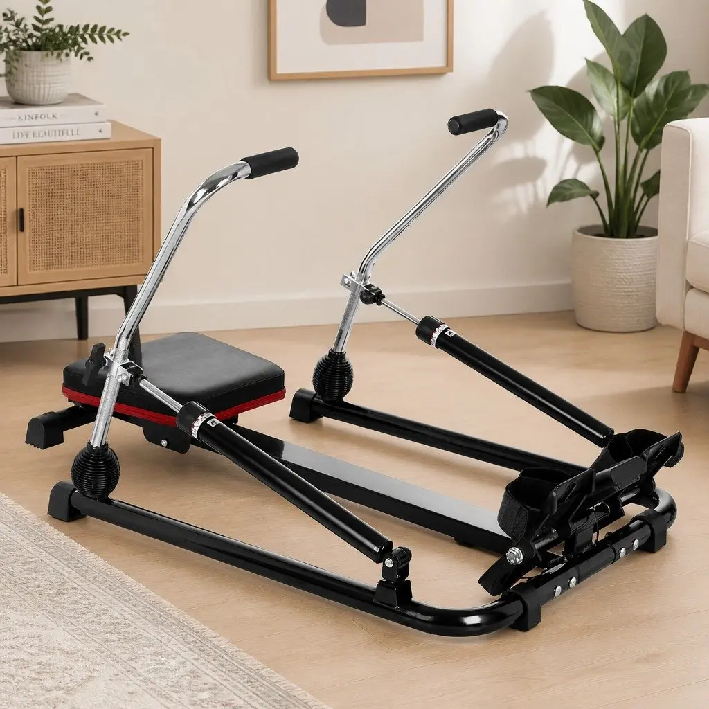 Rowing Machine Black Adjustable Resistance Full Body Fitness Exercise for Home Cardio