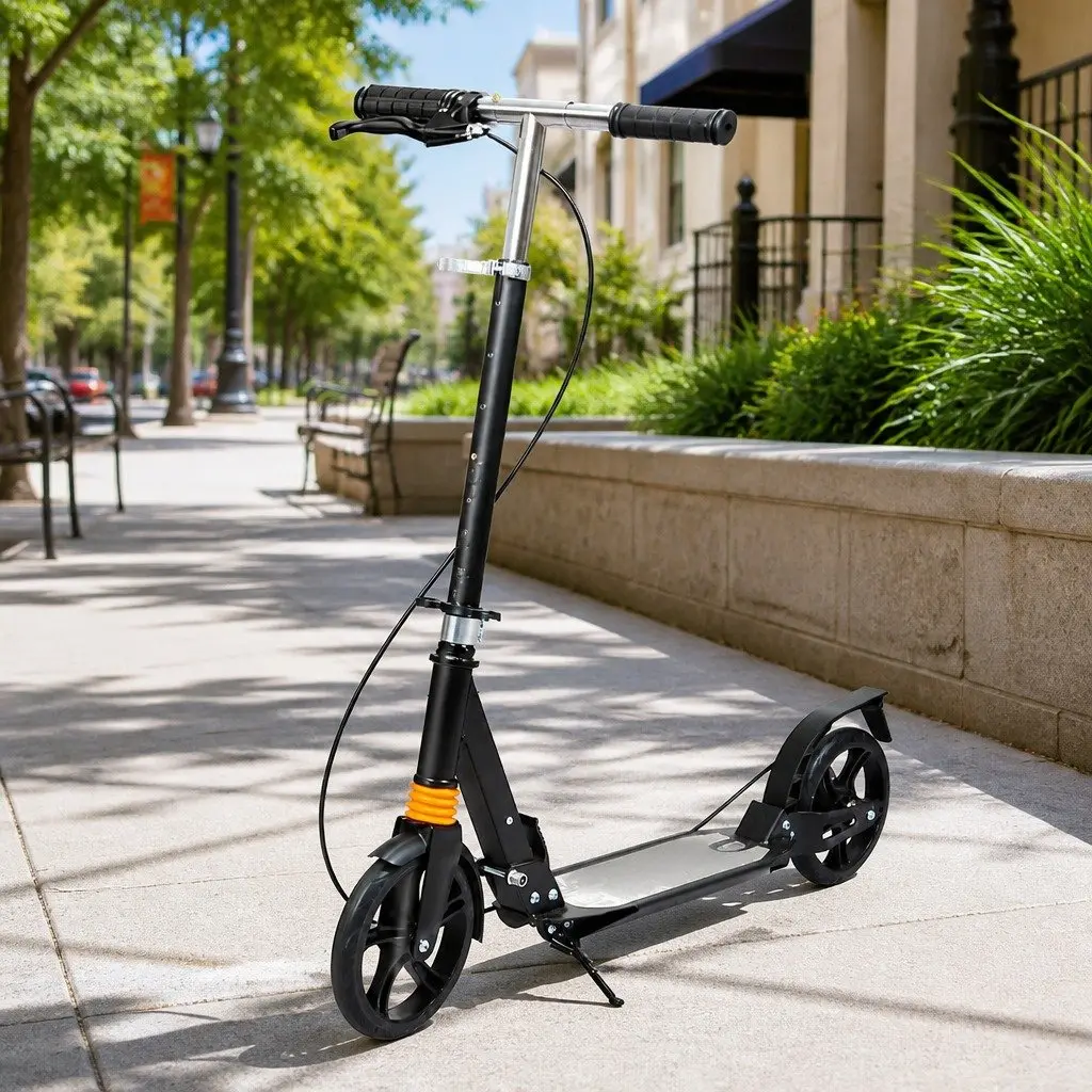 Adult Scooter Black Adjustable Height Anti-Slip Deck One-Click Fold