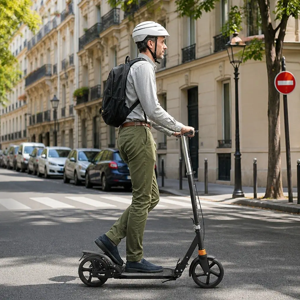 Adult Scooter Black Adjustable Height Anti-Slip Deck One-Click Fold