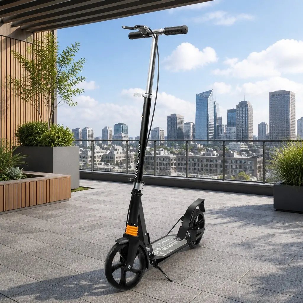 Adult Scooter Black Adjustable Height Anti-Slip Deck One-Click Fold