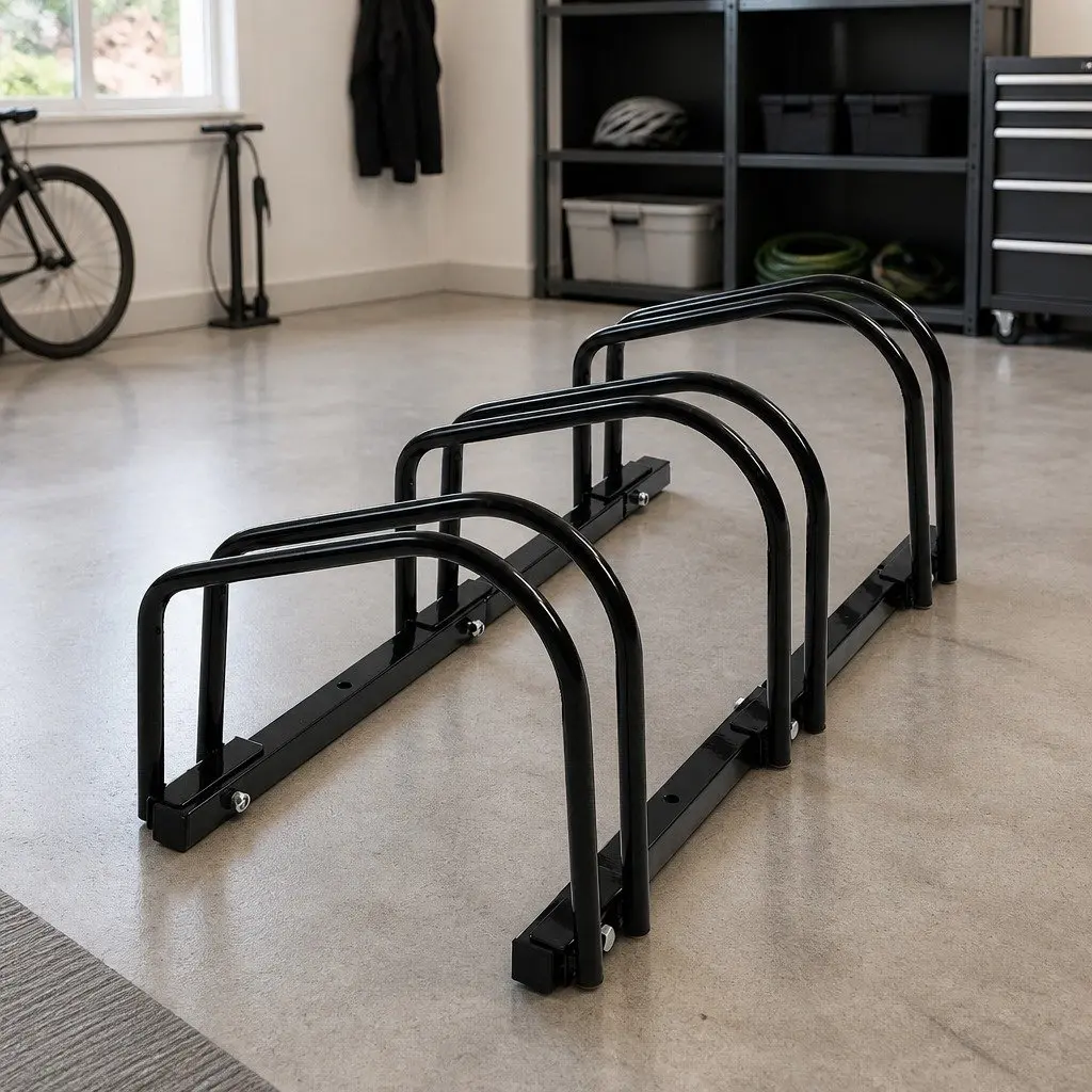 Bike Floor Parking Rack Stand Black Upright Storage for Standard Wheel All-Weather