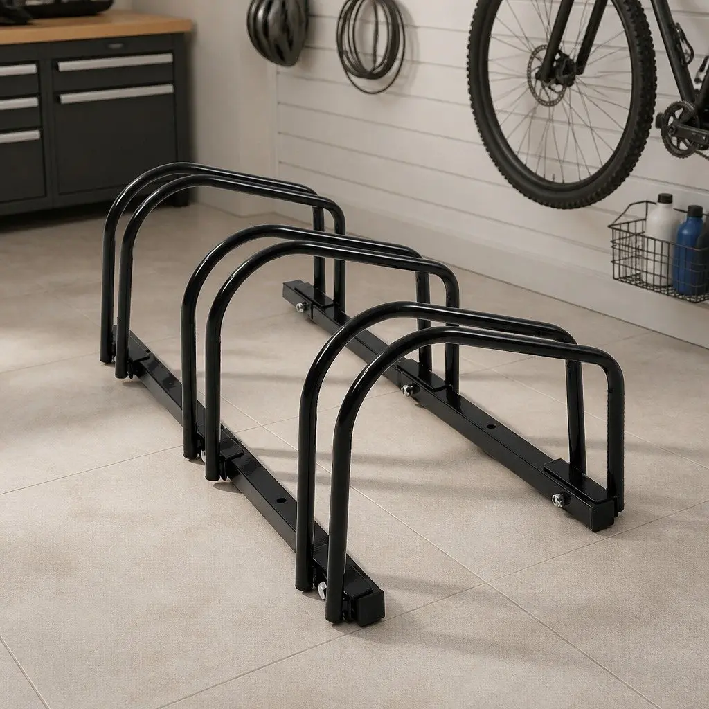Bike Floor Parking Rack Stand Black Upright Storage for Standard Wheel All-Weather
