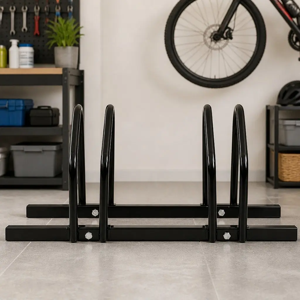 Bike Floor Parking Rack Stand Black Upright Storage for Standard Wheel All-Weather