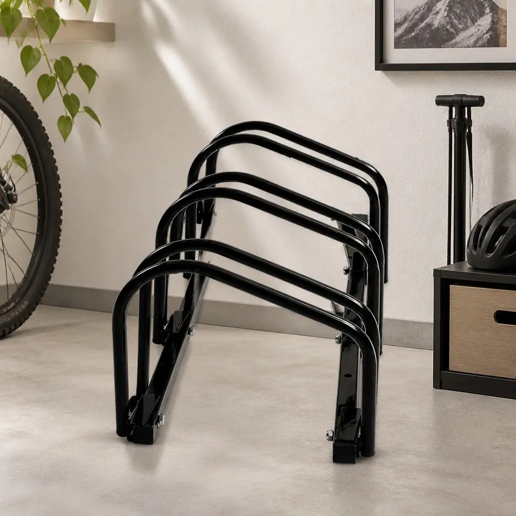 Bike Floor Parking Rack Stand Black Upright Storage for Standard Wheel All-Weather