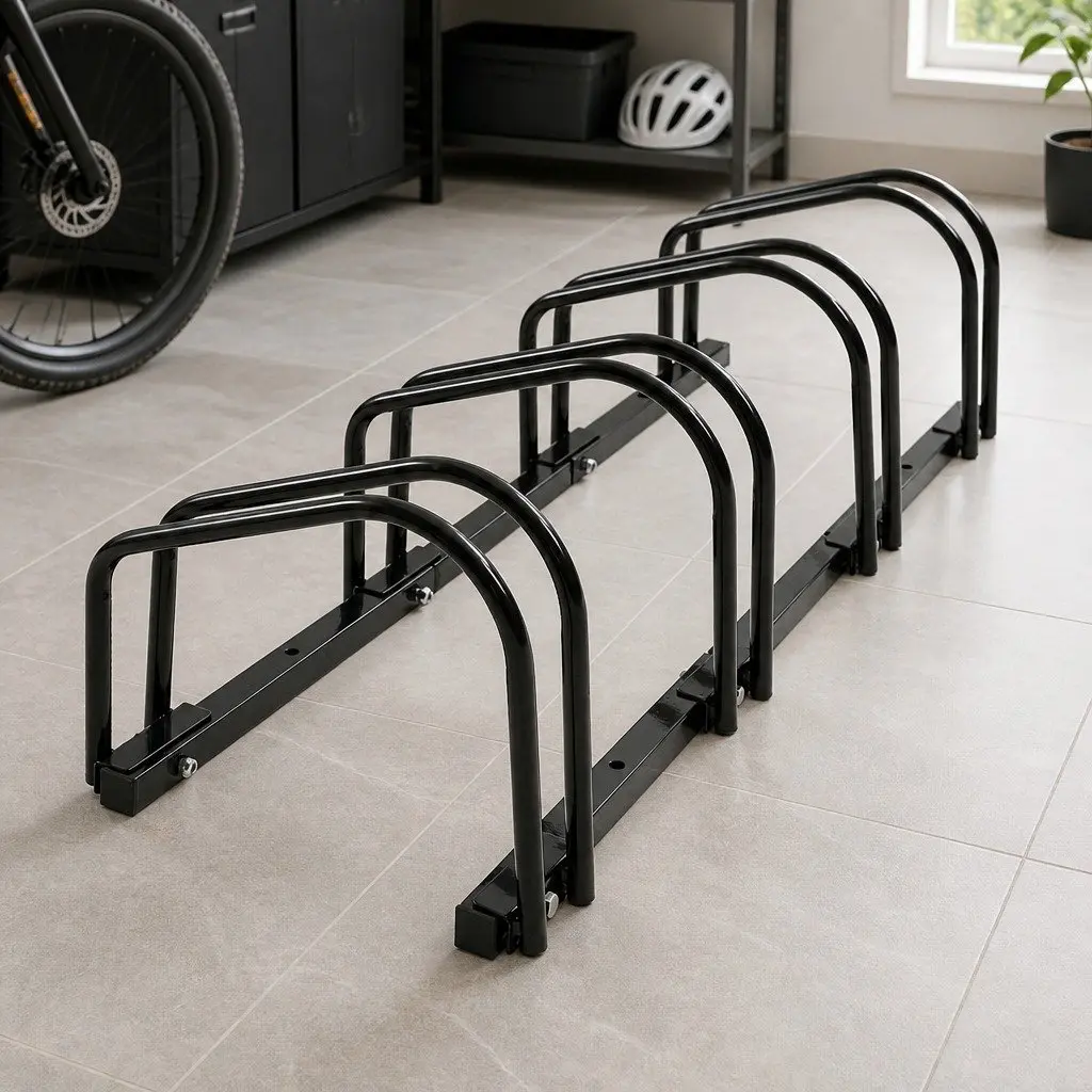 Bike Stand Black 4 Bike Floor Parking Rack Upright Storage for Standard Wheels