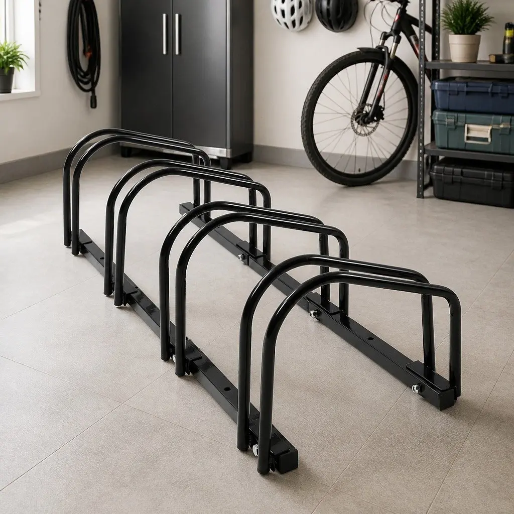 Bike Stand Black 4 Bike Floor Parking Rack Upright Storage for Standard Wheels