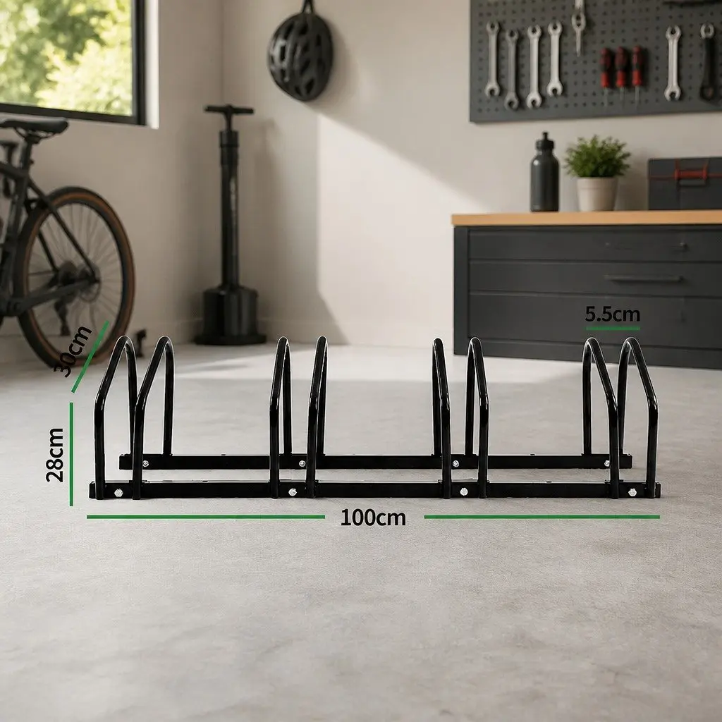 Bike Stand Black 4 Bike Floor Parking Rack Upright Storage for Standard Wheels
