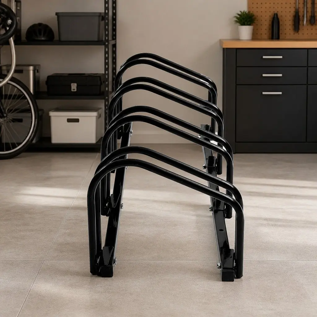Bike Stand Black 4 Bike Floor Parking Rack Upright Storage for Standard Wheels