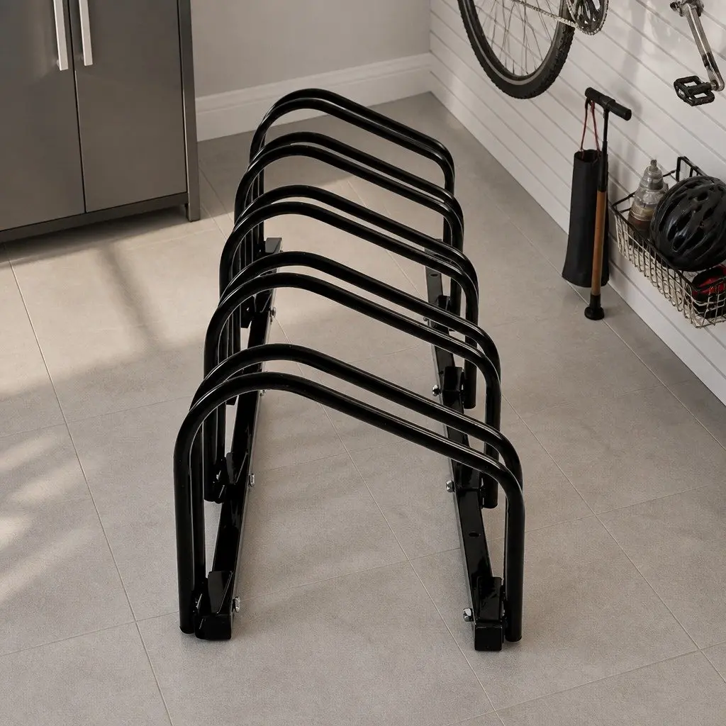 5 Bikes Floor Stand Upright Bicycle Rack Parking Storage Indoor Outdoor Garden