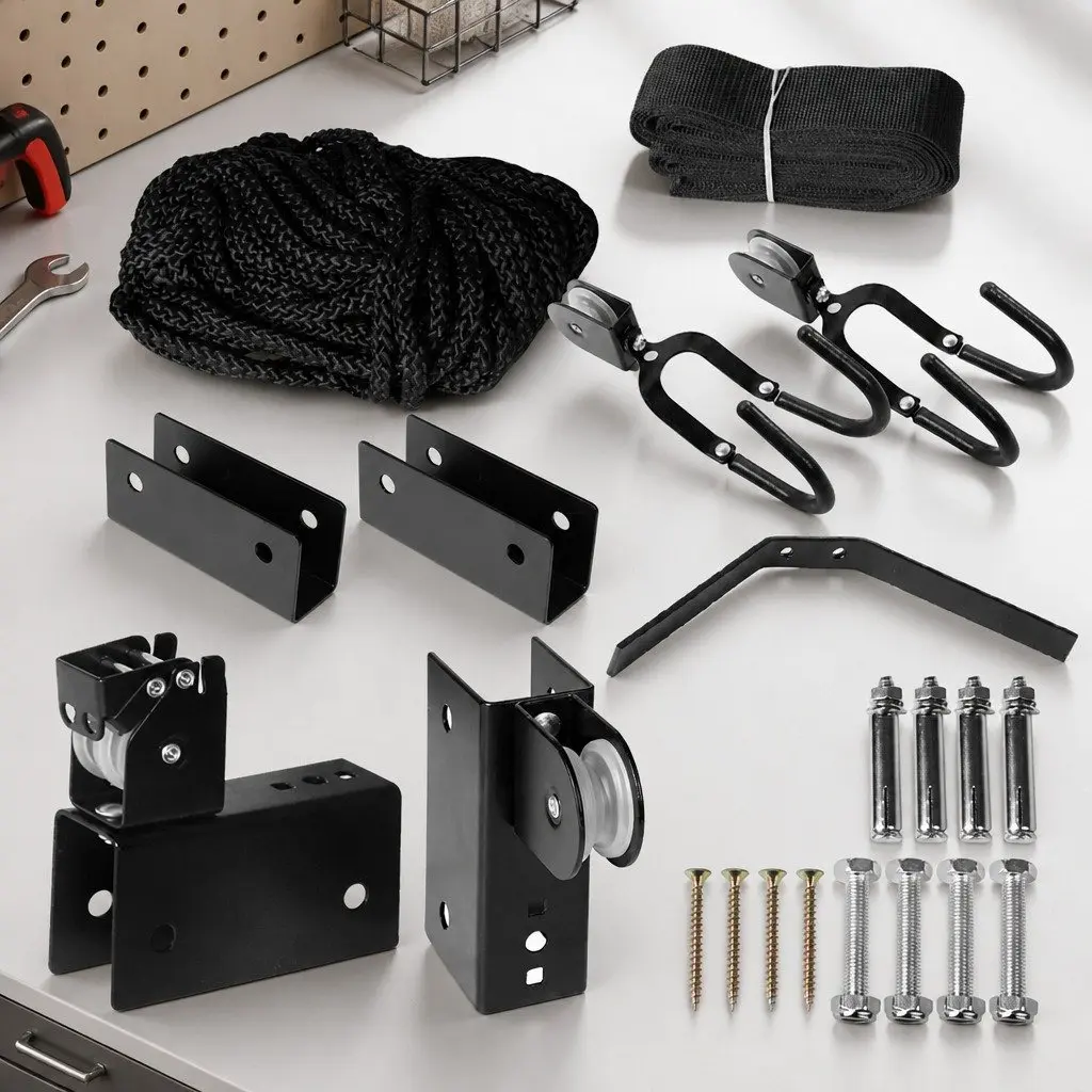 Ceiling Storage Hoist Pulley System 54kg Capacity Bike Kayak Garage Lift
