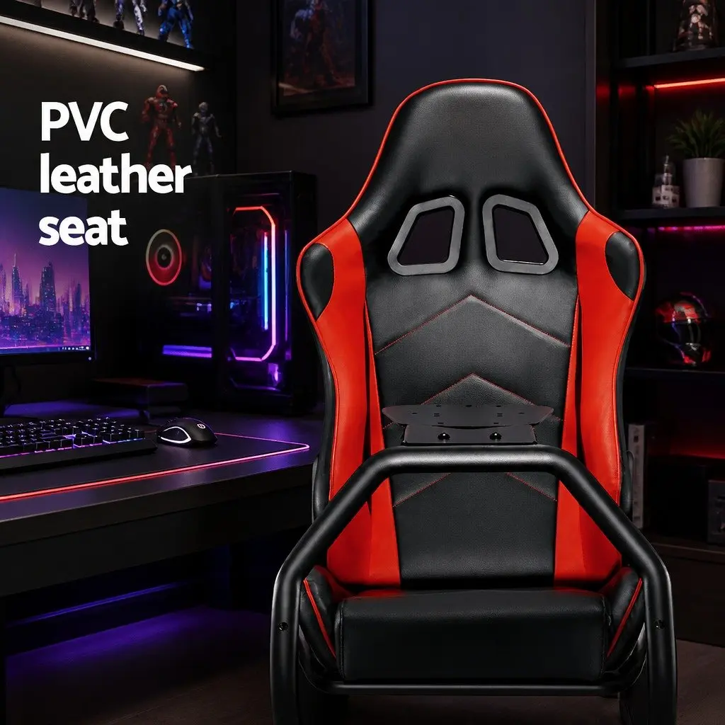 Racing Simulator Cockpit Gaming Chair Black Adjustable Steel Frame PVC Leather Seat