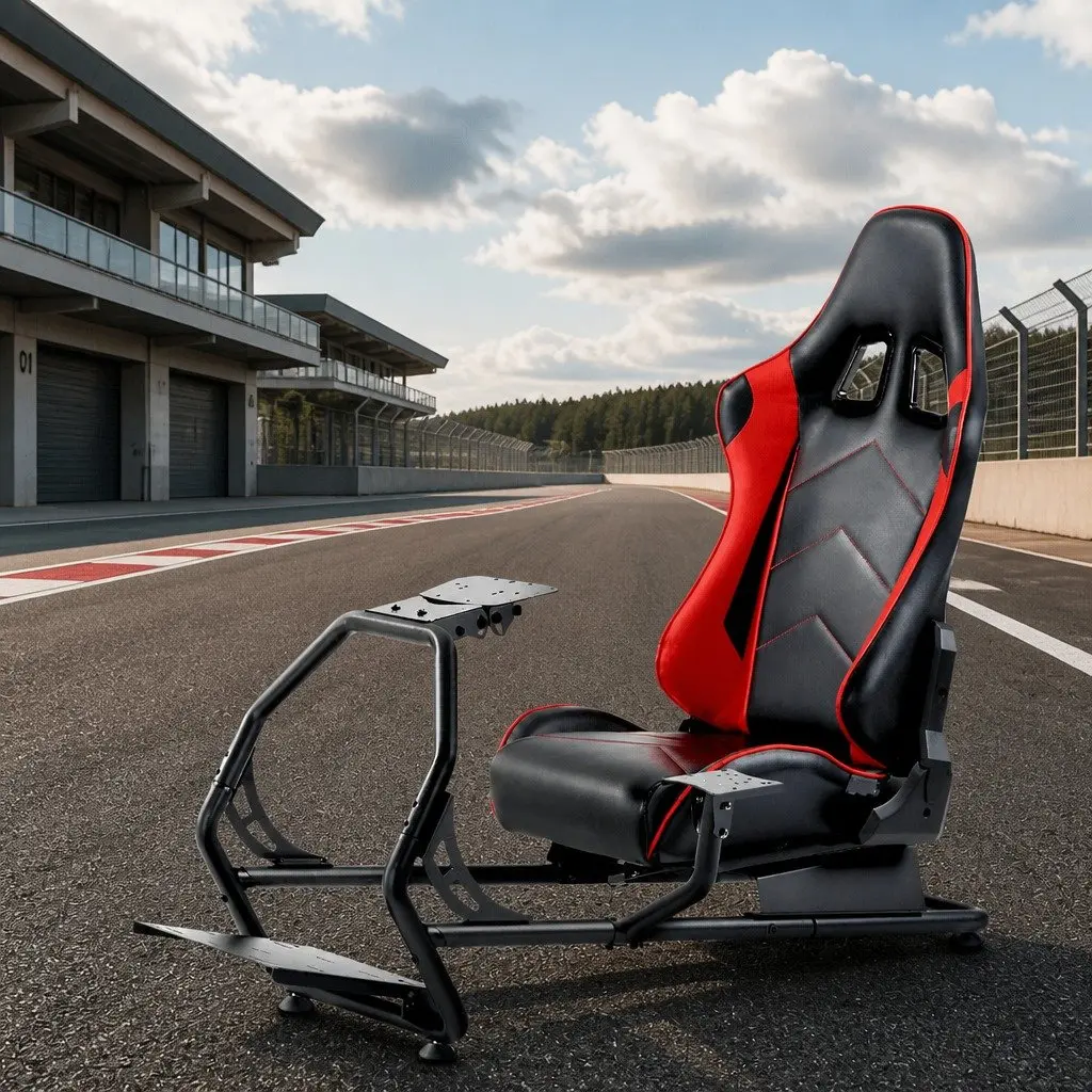 Racing Simulator Cockpit Gaming Chair Black Adjustable Steel Frame PVC Leather Seat