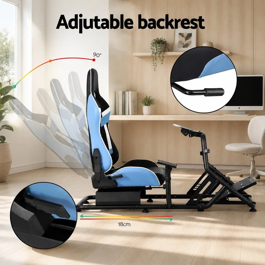 Racing Simulator Cockpit Gaming Chair Black Adjustable Backrest Steering Wheel Mount Pedal