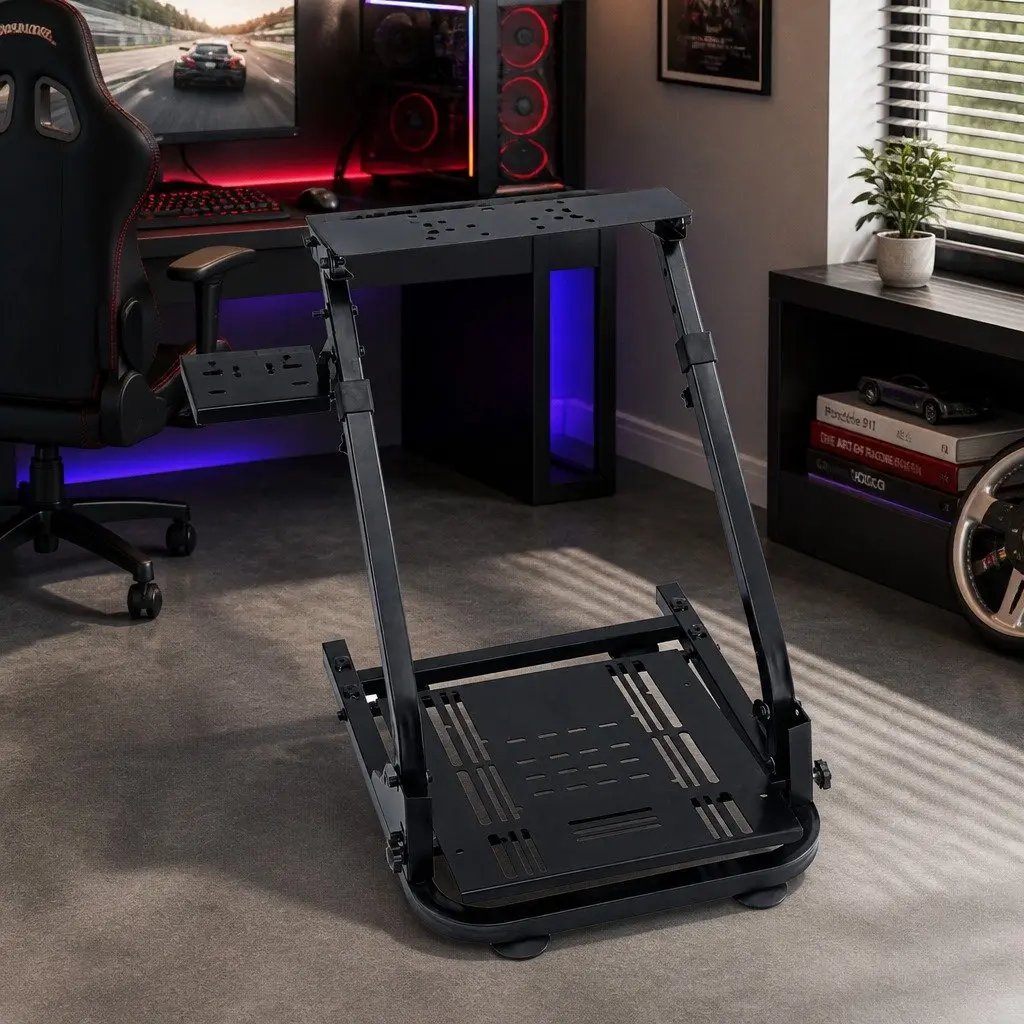Racing Simulator Stand Foldable Wheel Platform Gaming Chair Adjustable Black