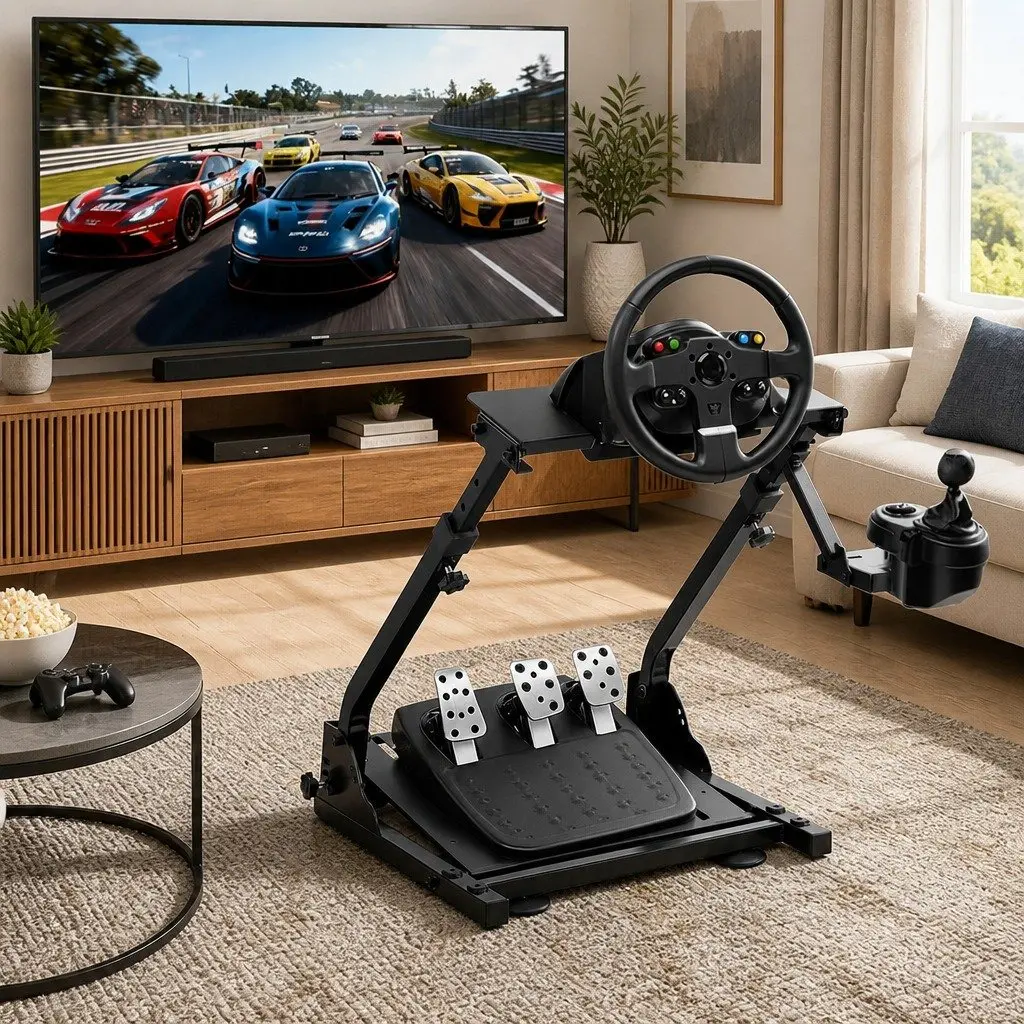 Racing Simulator Stand Foldable Wheel Platform Gaming Chair Adjustable Black