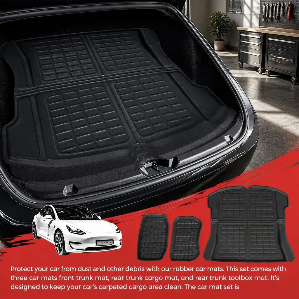 Cargo Trunk Floor Mats Set 3pcs for Tesla Model 3 2021-2024 Rear Front Toolbox