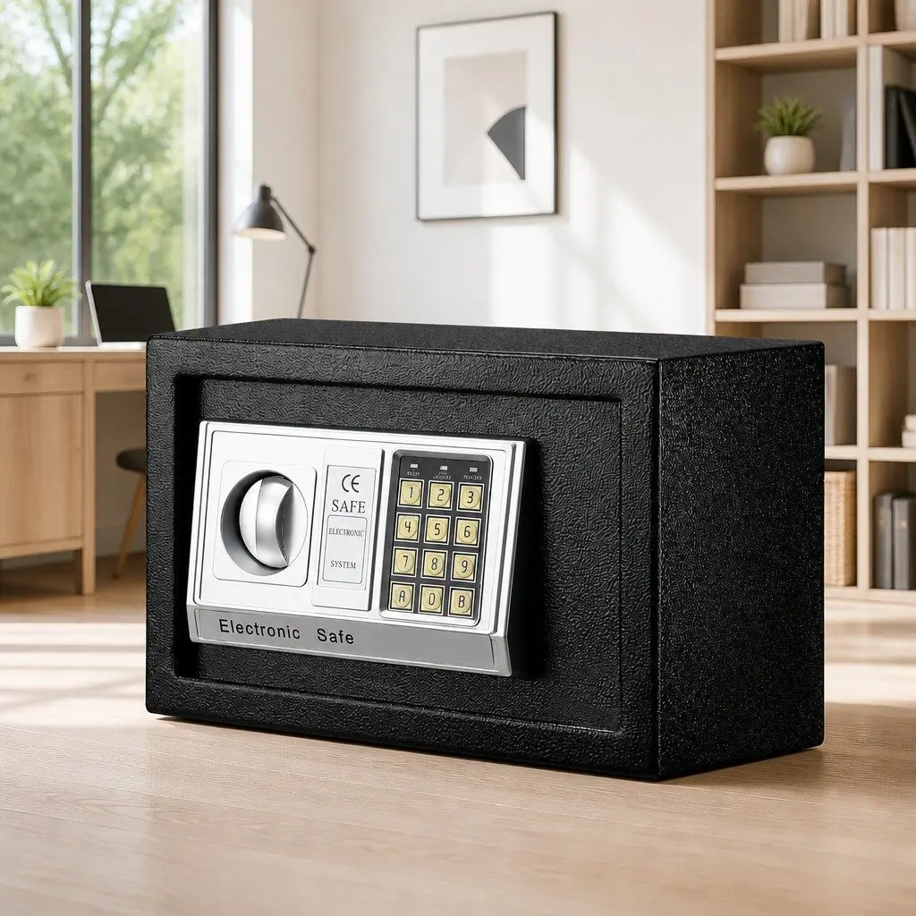 Electronic Digital Safe Box Black 8.5L Solid Steel Construction Keypad Security