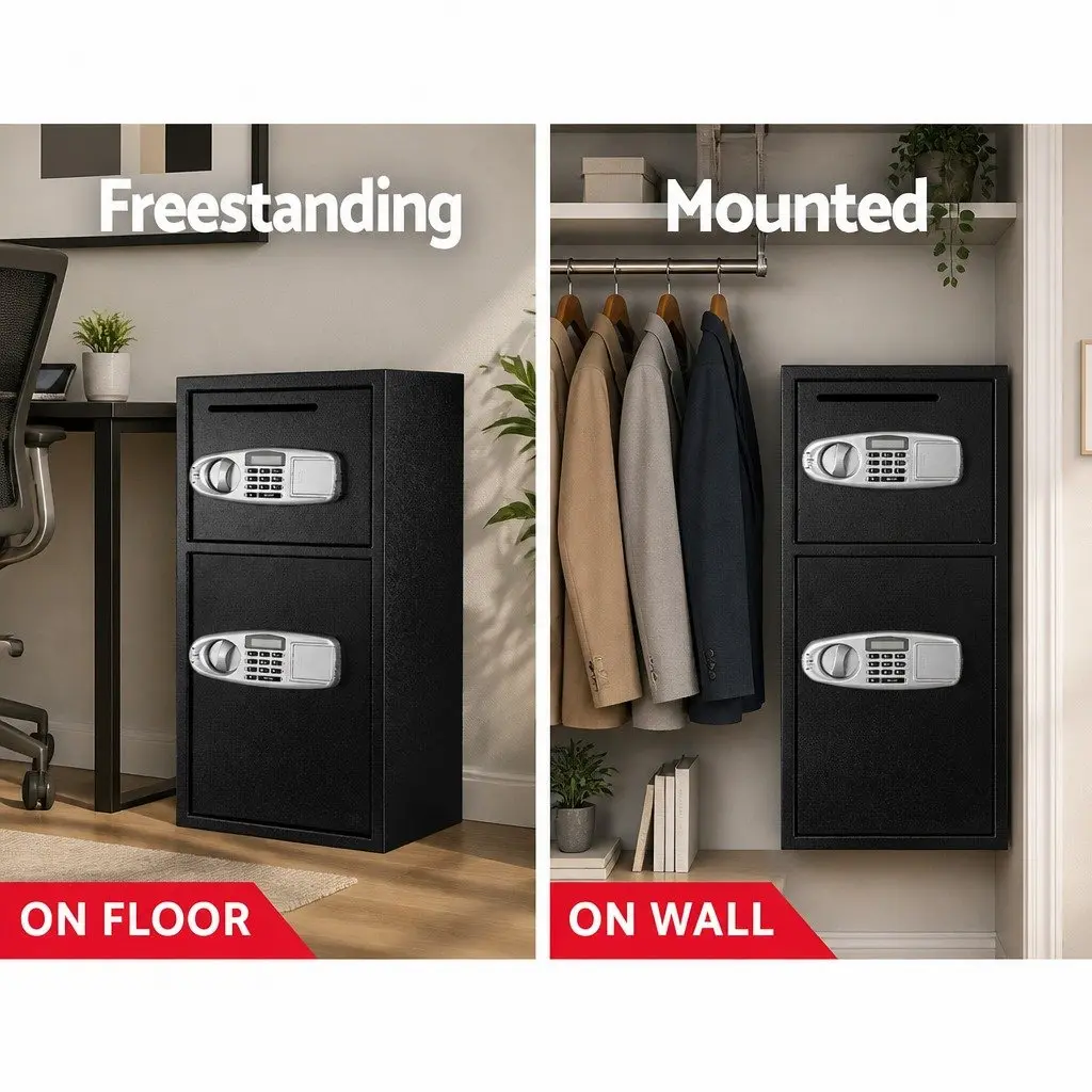 Electronic Digital Security Safe Box Black Dual Compartment Solid Steel Construction