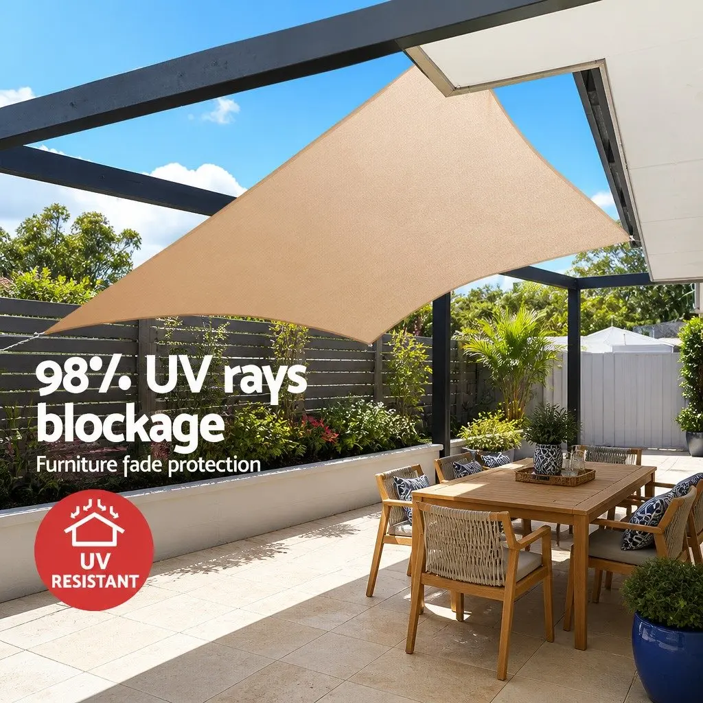 Rectangle Shade Sail Sand Beige 2x4m Commercial Grade UV Protection Outdoor