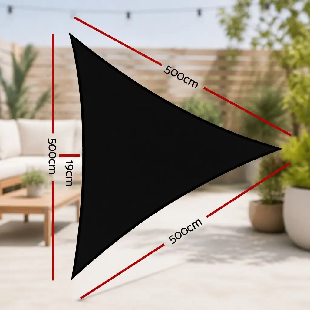 Triangle Shade Sail 5x5x5M Black Outdoor Patio Pool Deck Sunshade UV Protection