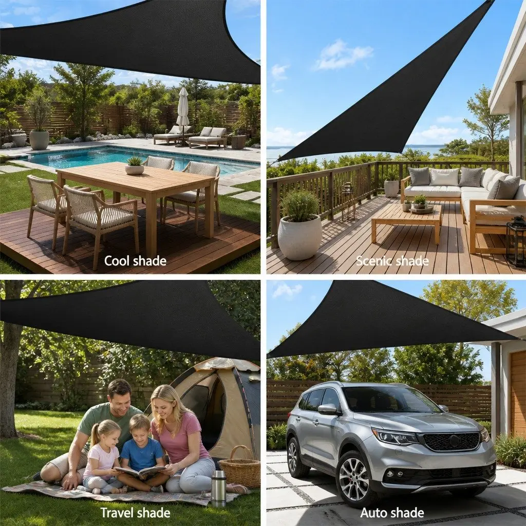 Triangle Shade Sail 5x5x5M Black Outdoor Patio Pool Deck Sunshade UV Protection