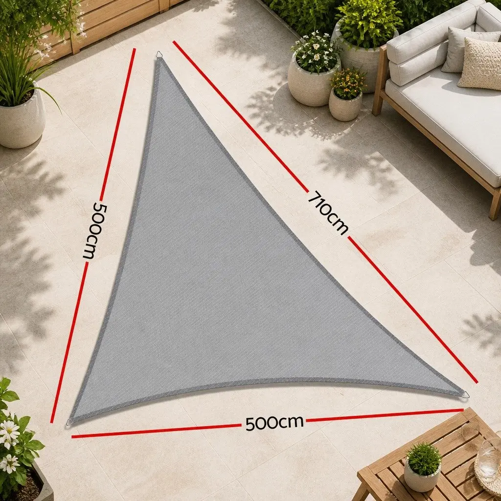 Triangle Shade Sail Cloth Canopy Grey 5x5x7.1m Commercial Grade Outdoor Sunshade