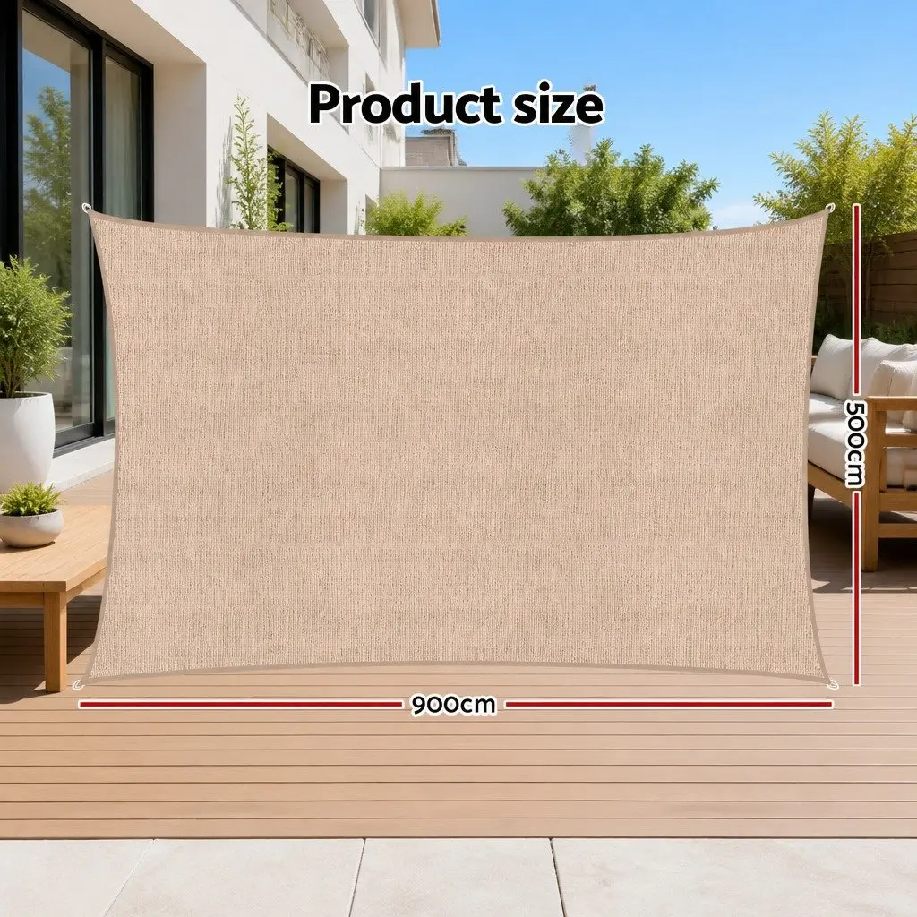 Rectangular Shade Sail Canopy Beige 5x9M UV Block Outdoor Sun Shelter