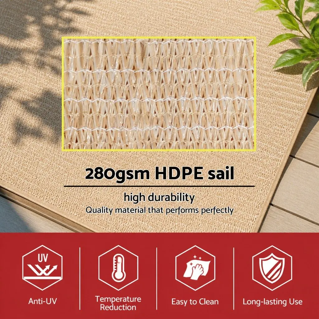 Rectangular Shade Sail Canopy Beige 5x9M UV Block Outdoor Sun Shelter