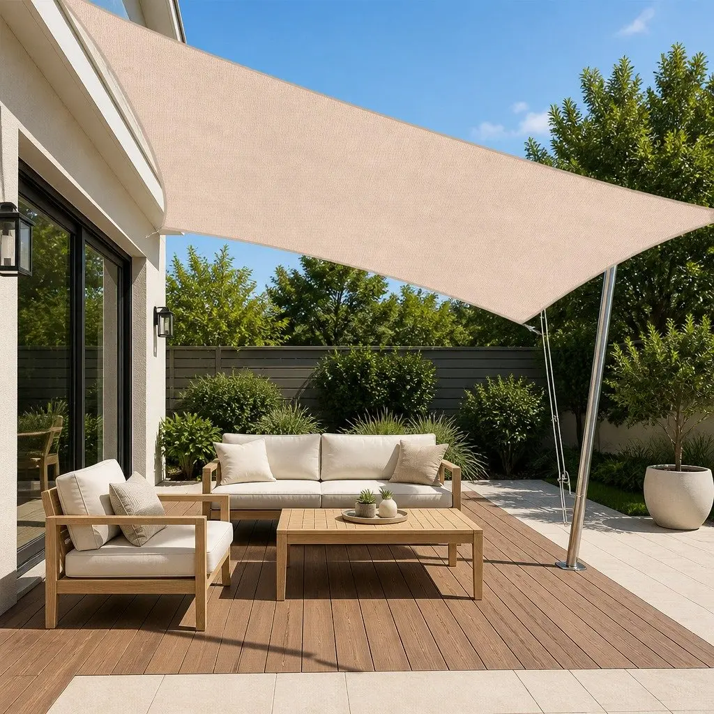 Rectangular Shade Sail Canopy Beige 5x9M UV Block Outdoor Sun Shelter
