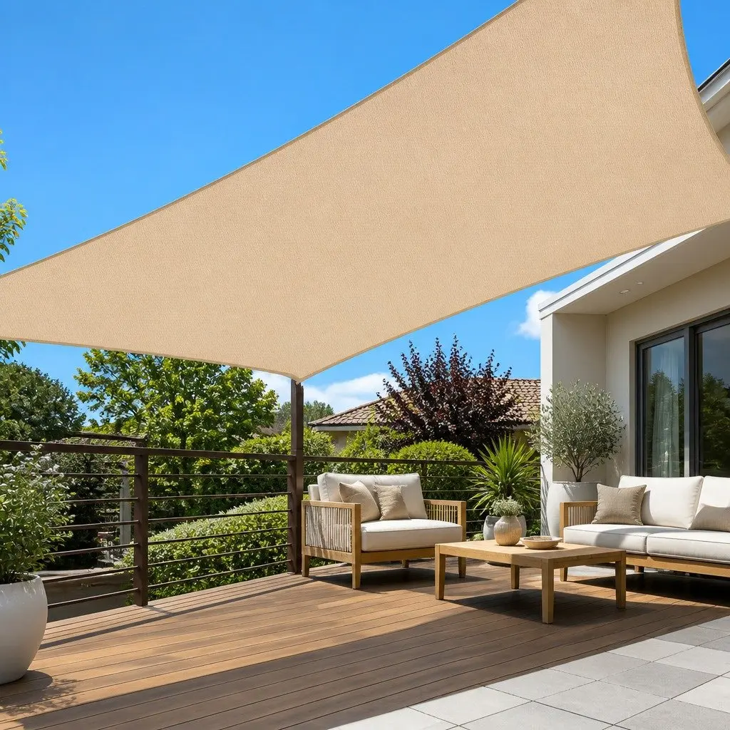 Rectangular Shade Sail Canopy Beige 5x9M UV Block Outdoor Sun Shelter