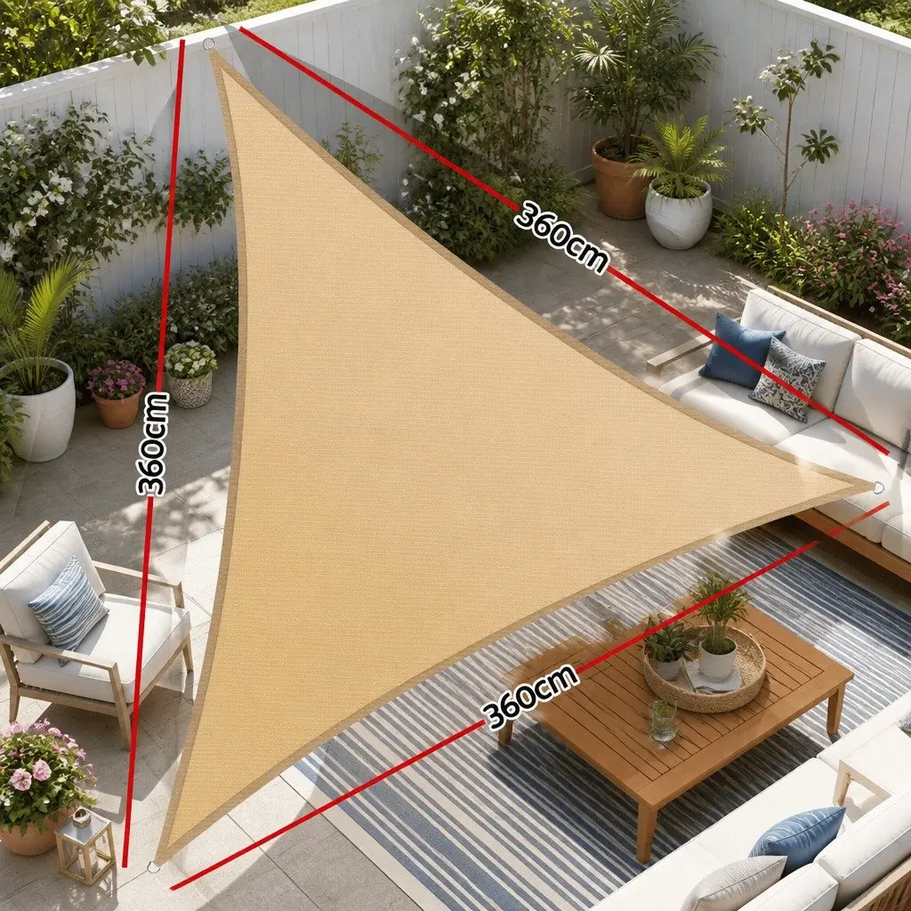 Triangle Shade Sail Sand 3.6x3.6x3.6M Commercial Grade UV Resistant Outdoor Canopy