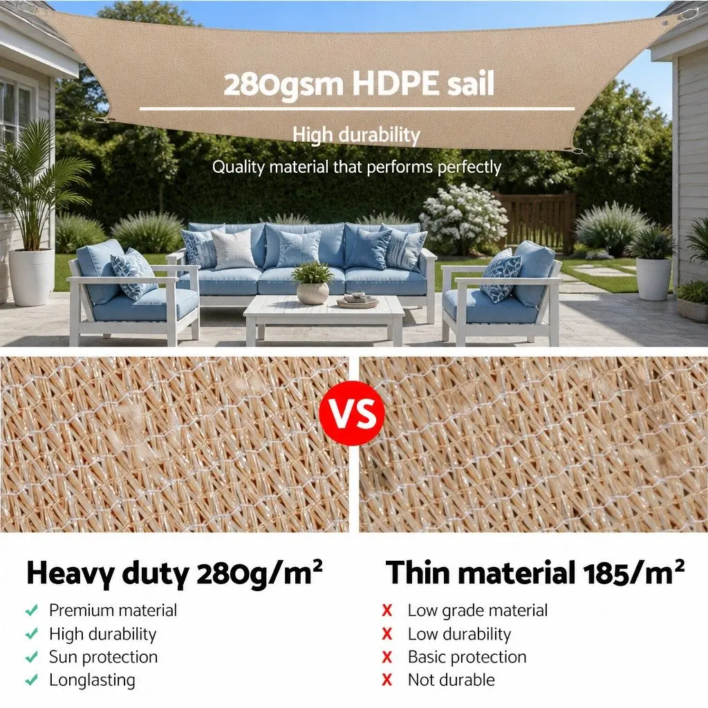 Rectangle Shade Sail Sand 2.5x3m UV Protection Outdoor Garden Sunshade Cloth