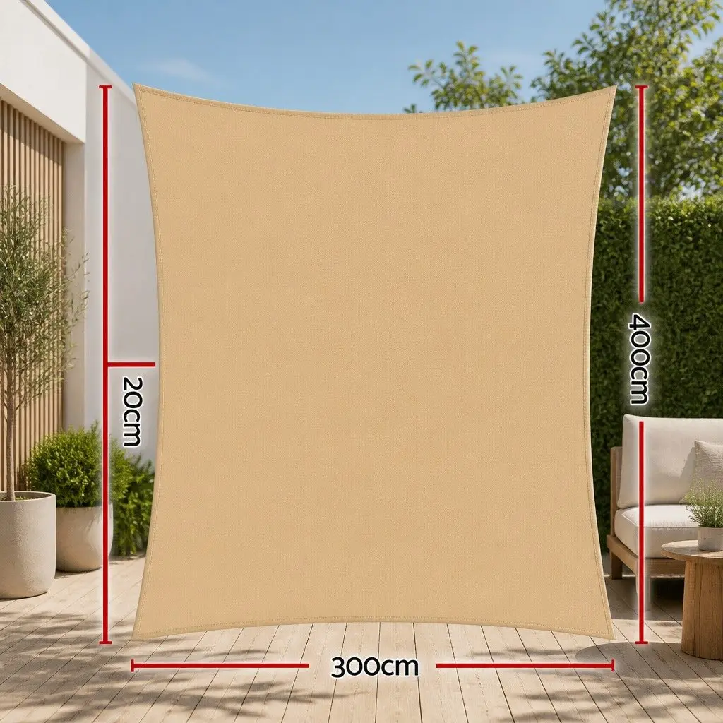 Shade Sail Rectangle Sand 3x4m UV Block Outdoor Garden Patio Sunshade Cloth