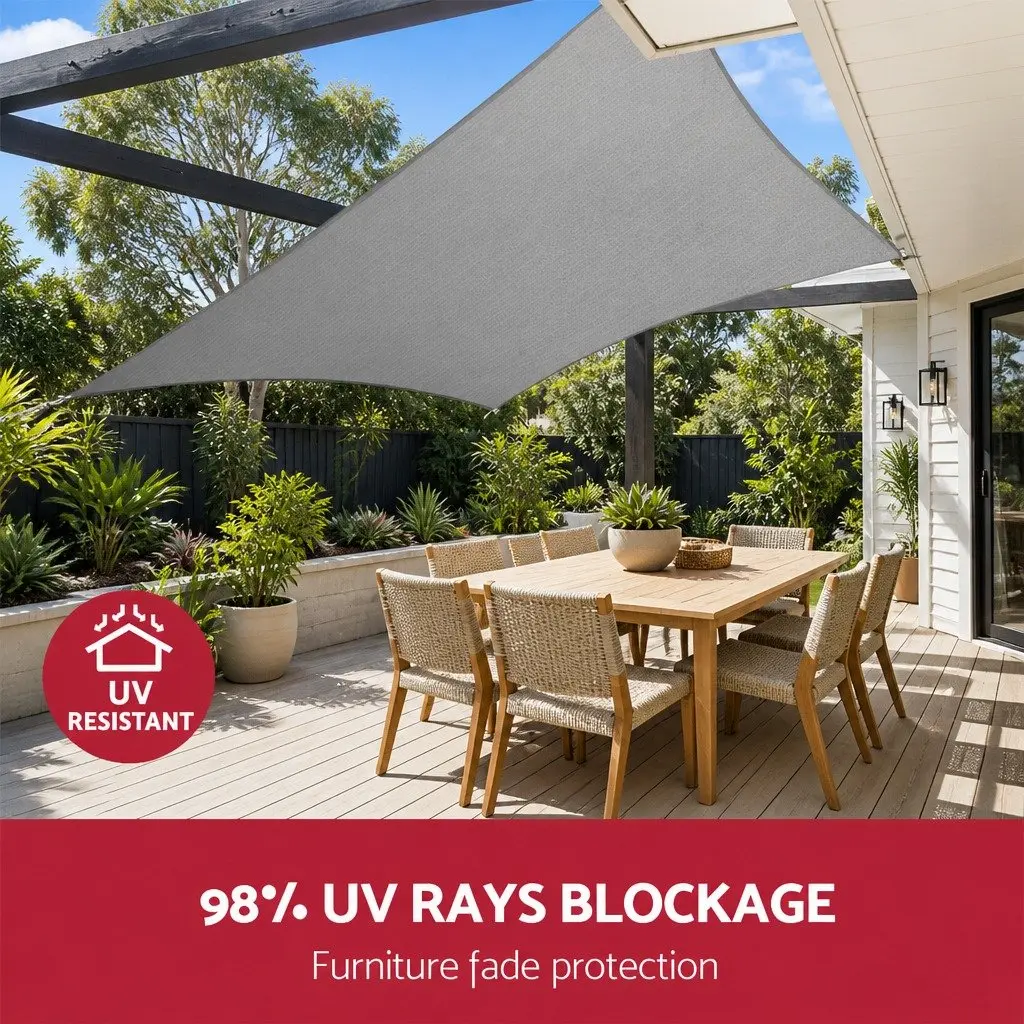 Shade Sail Grey 3x5m Rectangle UV Protection Commercial Grade Fabric