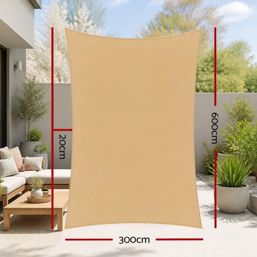 Rectangle Shade Sail Sand 3x6m UV Protection Outdoor Patio Pool Sunshade