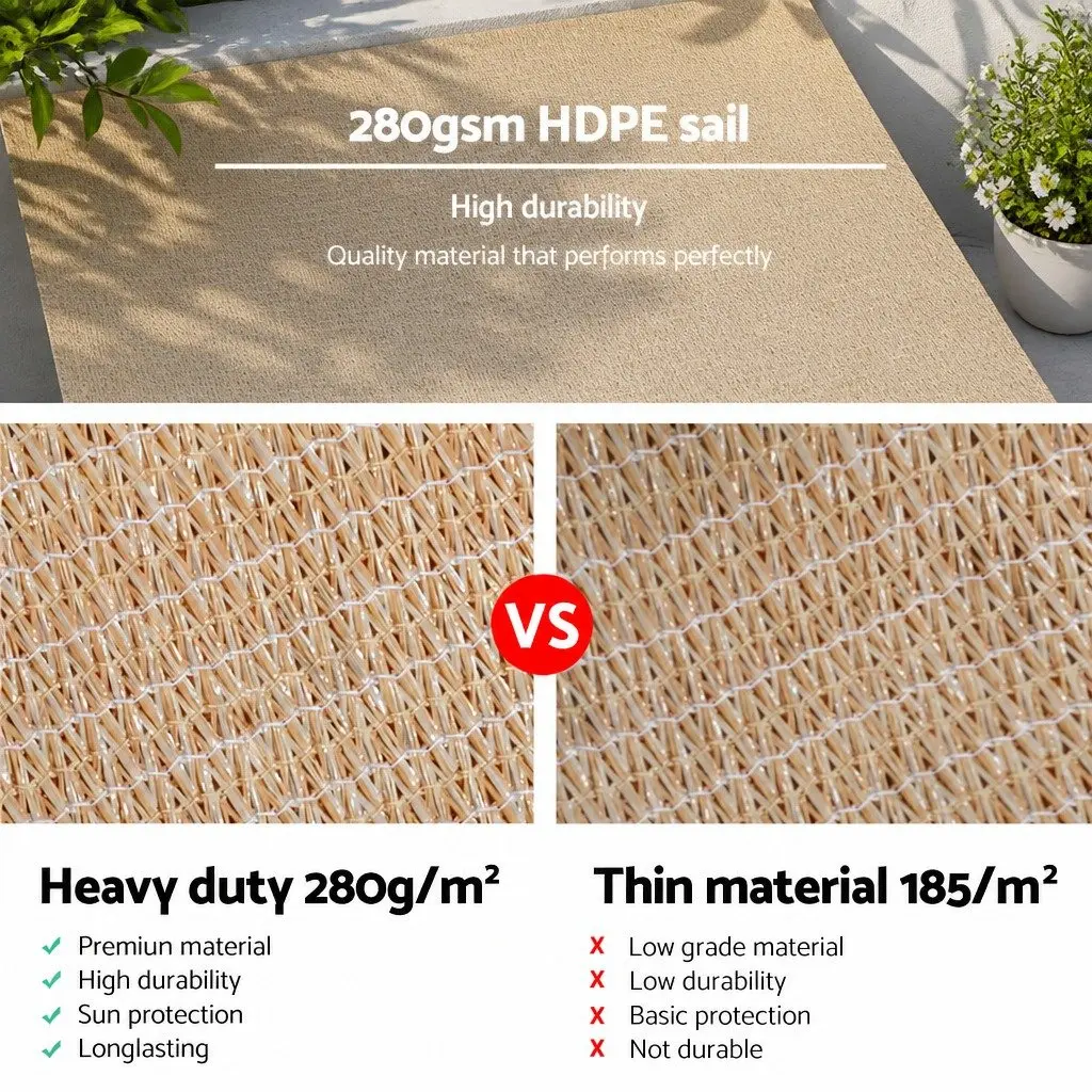 Rectangle Shade Sail Sand 3x6m UV Protection Outdoor Patio Pool Sunshade