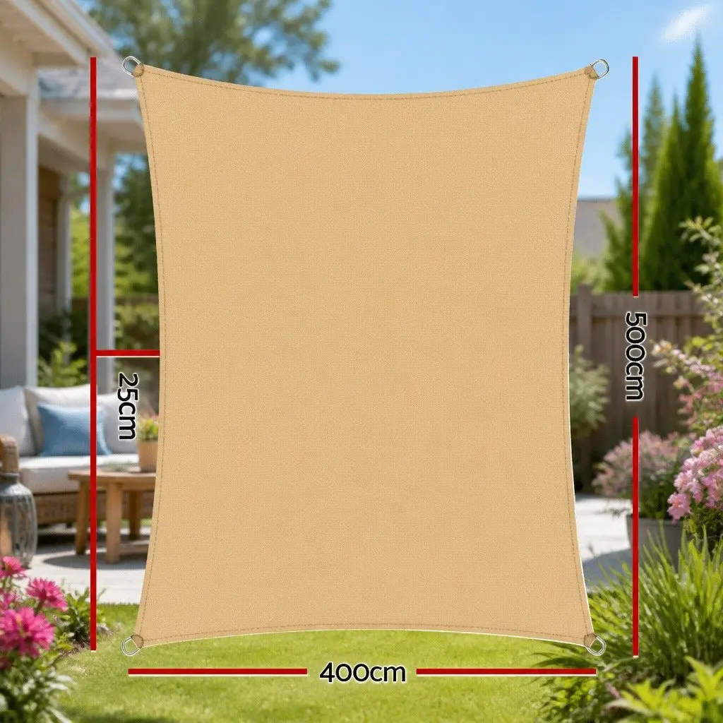 Shade Sail Sand Beige 4x5m Rectangle Commercial Grade UV Block Outdoor Patio Pool Sunshade