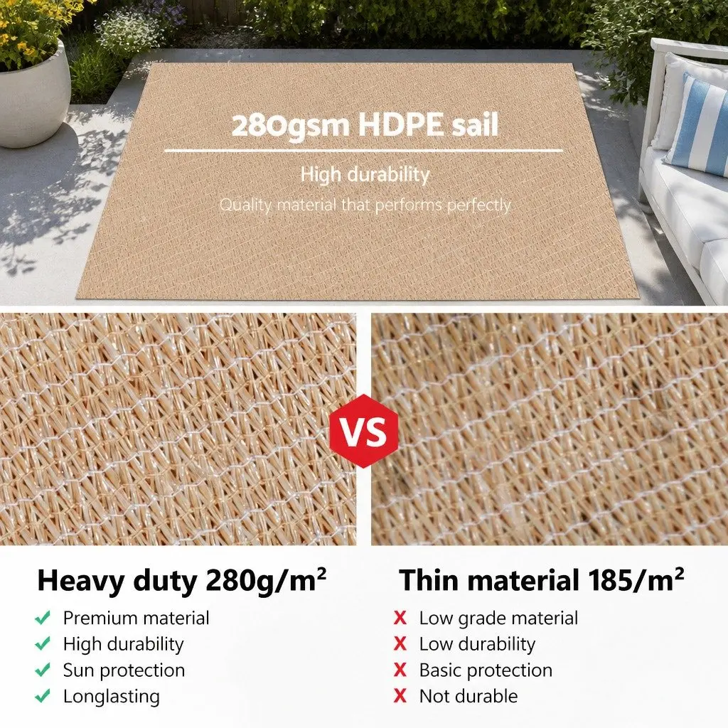 Shade Sail Sand Beige 4x5m Rectangle Commercial Grade UV Block Outdoor Patio Pool Sunshade