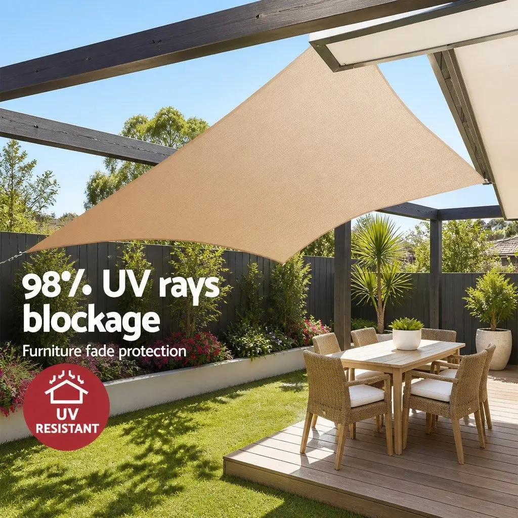 Shade Sail Sand Beige 4x5m Rectangle Commercial Grade UV Block Outdoor Patio Pool Sunshade